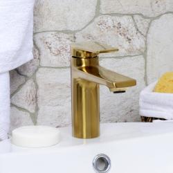 Смеситель для раковины/умывальника WasserKRAFT Aisch, однорычажный, неповоротный, керамический, длина излива 121 мм, латунь, цвет золото матовое