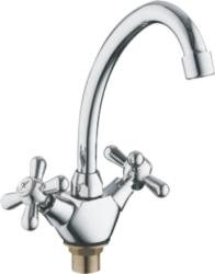 Смеситель для кухни/мойки Accoona, двухвентильный, поворотный, керамический, длина излива 169 мм, латунь, цвет хром