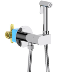 Смеситель с гигиеническим душем Aquatek Оберон встраиваемый, однорычажный, керамический, без излива, с гибким шлангом/лейкой, латунь, цвет хром