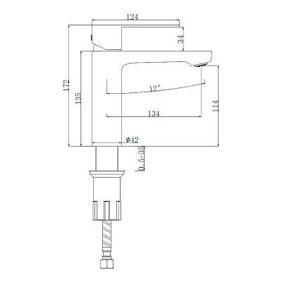 Смеситель для раковины/умывальника Splenka S222.10.06 однорычажный, неповоротный, фиксированный излив, длина 134 мм, высота 114 мм, нержавеющая сталь, цвет черный
