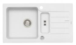 Мойка кухонная ALVEUS NIAGARA 70 GRANITAL ARCTIC-G11 78x43,5x16 см, врезная/встраиваемая сверху, две чаши, с крылом, искусственный гранит, прямоугольная, цвет арктик, с отверстием под смеситель и для кнопки клапан-автомат
