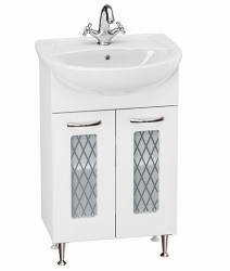 Тумба с раковиной GRADEONIKA Артемида 55, 48,8х30,1х69,5 см, напольная, 2 распашные дверцы, вставка матовое стекло с орнаментом ромб, МДФ/стекло, прямоугольная, цвет белый, прямоугольная 51824