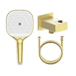 Душевой гарнитур Raglo R476.40.03 комплект: ручной душ 3 режима/держатель для душа/шланг для душа 150 см, латунь/пластик, цвет сатин золотой, (с подключением шланга)