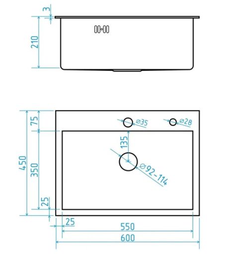 Мойка кухонная Siriusline, 60х45 см, врезная, нержавеющая сталь, прямоугольная, цвет: сатин, в комплекте дозатор, коландер, сифон SL6045