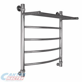 Полотенцесушитель 600х500 мм Energy Classic Modus водяной. 3/4" дюйма, с полкой (полочкой), нижнее подключение, из нержавеющей стали, форма лесенка дугой, настенный, цвет хром, для ванны, вертикальный, к стояку горячей воды