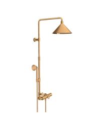 Душевая система Axor Front Showerpipe 240 2jet, высота 121,2 см, цвет: шлифованное золото, комплект: ручной душ/верхний душ/термостат для душа/душевой шланг/ползунок/душевая штанга, наружного монтажа, настенная