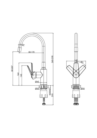 Смеситель для кухни/мойки Cersanit Moduo однорычажный, поворотный/гибкий излив, керамический, высота 237 мм, длина 220 мм, нержавеющая сталь/силикон, цвет хром/черный