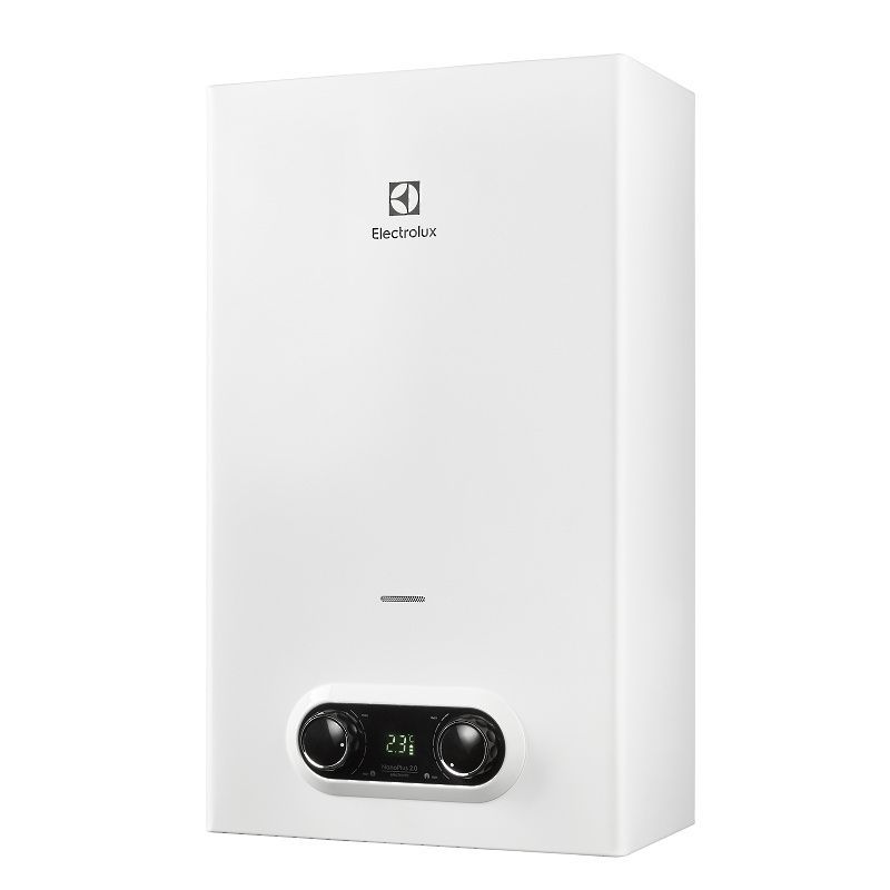 Газовая колонка Electrolux GWH 10 NanoPlus 2.0 (водонагреватель газовый) настенный, вертикальный, 20 кВт, 10 л/мин, 550х330х190 мм, (цвет белый, прямоугольный, плоский) с нижнее подводкой