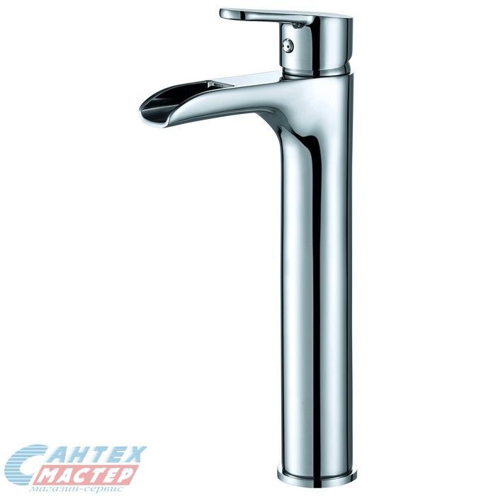 Смеситель для раковины D&K Marx Rhein однорычажный, каскадный, высокий, излив короткий, длина 120 мм, керамический, латунь, цвет хром, без донного клапана