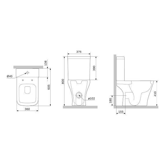 Унитаз компакт Am.Pm Gem 800х605х375 мм цвет белый, напольный, горизонтальный (прямой) выпуск, безободковый, с сиденьем микролифт, дюропласт, нижняя подводка воды, антивсплеск