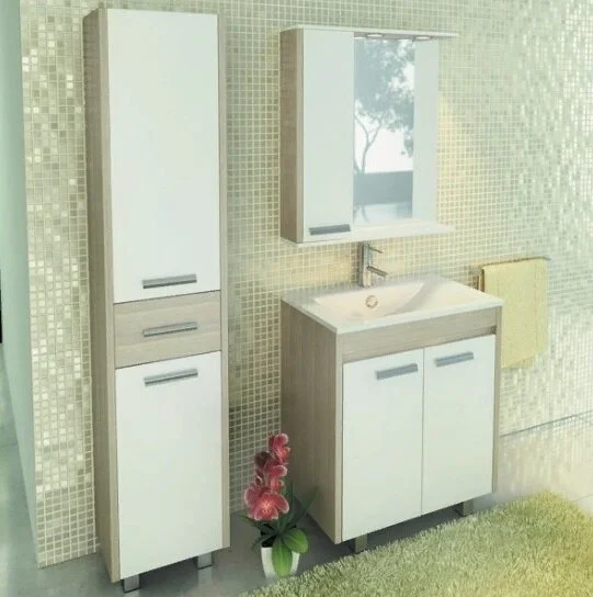 Тумба с раковиной Comforty Тулуза 70, 76х85,5х46,5 см, напольная, 2 распашные дверцы, ЛДСП/МДФ, прямоугольная, цвет- сосна лоредо/раковина Quadro 75, прямоугольная, цвет белый, встраиваемая