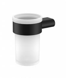 Стакан с держателем IDDIS Petite настенный, нержавеющая сталь/стекло, округлый, для душа/ванны/зубных щеток, в ванную комнату, цвет черный матовый PETBLSGi45