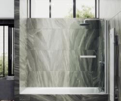 Душевая шторка на ванну MaybahGlass, 140х50 см, прозрачное стекло/профиль белый матовый, поворотная, закаленное стекло 6 мм, плоская/панель, правая/левая, правосторонняя/левосторонняя, универсальная