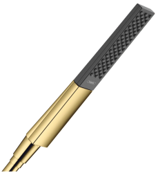 Лейка душевая Hansgrohe Rainfinity 100 1jet EcoSmart, настенная, прямоугольная, с 1 режимом, хромированная/пластмассовая, цвет: полированное золото, ручная, для душа/ванной