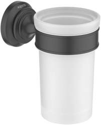 Стакан с держателем Aquatek Классик настенный, латунь/стекло, округлый, для душа/ванны/зубных щеток, в ванную комнату, цвет матовый черный