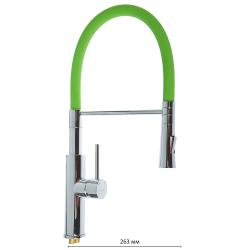 Смеситель для кухни/мойки Accoona, однорычажный, поворотный/гибкий, керамический, длина излива 263 мм, латунь, цвет зеленый/хром