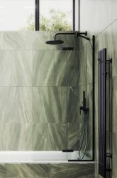 Душевая шторка на ванну MaybahGlass, 140х99 см, прозрачное стекло/профиль черный, поворотная, закаленное стекло 6 мм, плоская/панель, правая/левая, правосторонняя/левосторонняя, универсальная