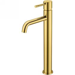 Смеситель для раковины/умывальника Boheme Uno, однорычажный, неповоротный, керамический, высокий, длина излива 145 мм, латунь, цвет золото