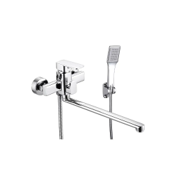 Смеситель для ванны/душа VIEIR настенный, однорычажный, поворотный, керамический, длина излива 350 мм, латунь, цвет хром