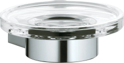 Мыльница Keuco Plan с держателем, настенная, латунь/хрусталь, круглая, для душа/мыла, в ванную комнату, под кусковое мыло, цвет хром/прозрачная