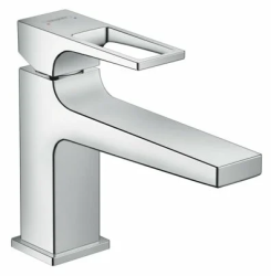 Смеситель для раковины Hansgrohe Metropol 100 с рукояткой-петлей, однорычажный, фиксированный излив, длина 15,6 см, керамический, латунь, цвет хром, со сливным клапаном Push-Open