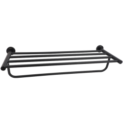 Полка Aquatek Вега с полотенцедержателем, 602х209 мм настенная, цвет матовый черный, нержавеющая сталь, прямоугольная, подвесная, для душа/ванной