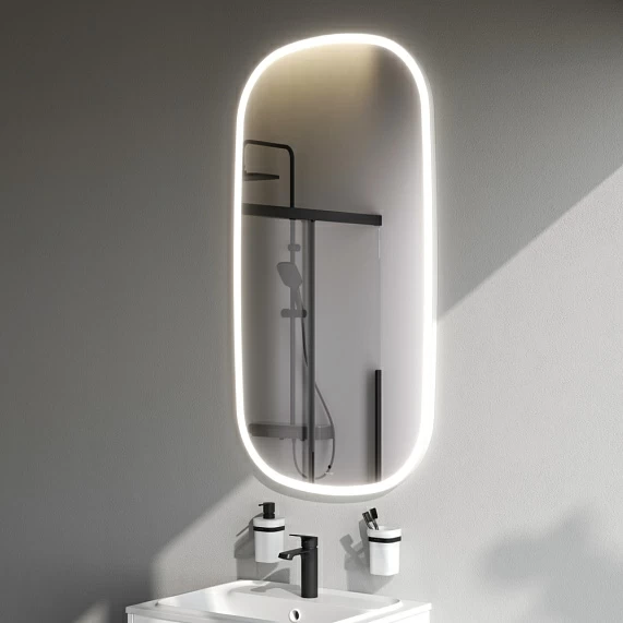 Зеркало AM.PM Func, 65х124 см, с LED/ЛЕД-подсветкой, овальное, выключатель сенсорный, с диммером, для ванны, навесное/подвесное/настенное