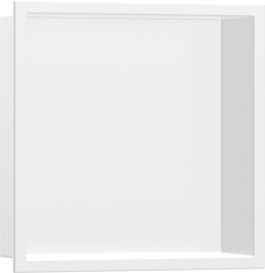 Полка Hansgrohe XtraStoris Original 300/300/100, с рамой, размер 30х30х10 см, встраиваемая в нишу, форма прямоугольная, цвет матовый белый, нержавеющая сталь, встроенная/настенная, шкаф/короб, в стену, для душа/ванной