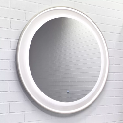 Зеркало Comforty Ереван-80, 80х80 см с LED/ЛЕД-подсветкой, круглое, цвет рамы серый шелк, бесконтактный сенсор, антизапотевание, для ванны, навесное/подвесное/настенное