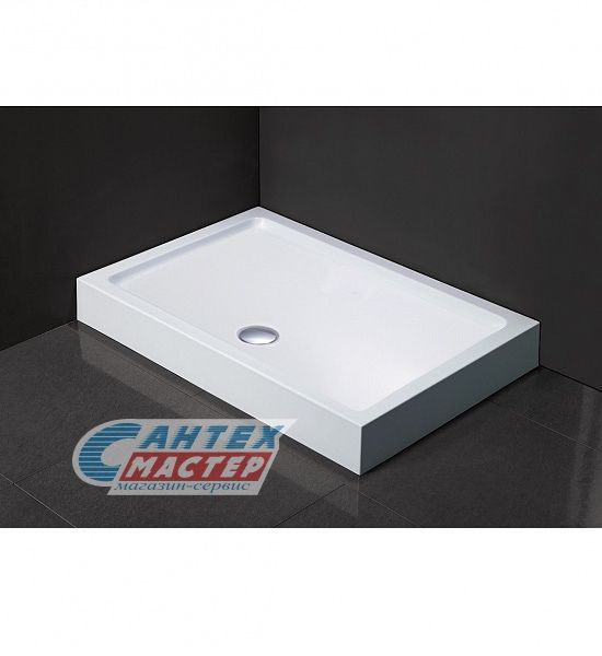 Душевой поддон BandHours Rimini-Tray 80х100х13,5 см, прямоугольный (с сифоном), акриловый, низкий, белый, без антискольжения, с бортиком, литой, литьевой, для душа, душевых уголков, кабинок, квартиры, дома, дачи, размеры, метр, сантехника