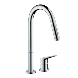 Смеситель для кухни/мойки Axor Citterio M 220 Eco, однорычажный, на 2 отверстия, керамический, с поворотным/вытяжным изливом, длина 22,1 см, латунь, цвет хром, кухонный