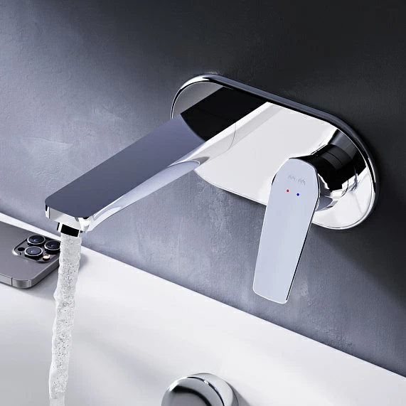 Смеситель для раковины Am.Pm Gem встраиваемый, однорычажный, излив средний, длина 187 мм, керамический, латунь, цвет хром, хромированный, вертикальный, однозахватный