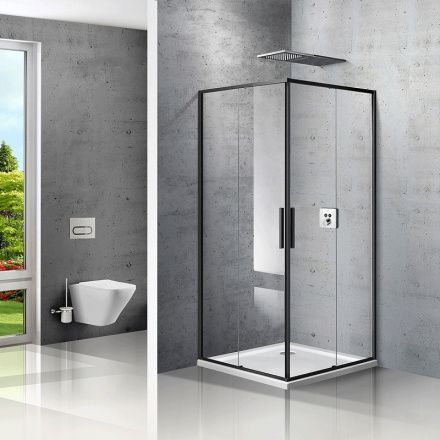 Душевое ограждение Vincea Slim  90х90х195 см, прозрачное стекло, профиль черный, левое/правое, квадратное/угловое, две двери раздвижные