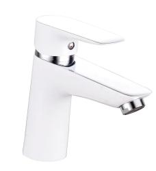 Смеситель для раковины/умывальника VIEIR, однорычажный, неповоротный, керамический, длина излива 120 мм, латунь, цвет белый/хром