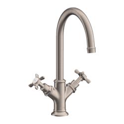 Смеситель для раковины Axor Montreux, двухвентильный, поворотный излив, длина излива 17,5 см, керамический, латунь, цвет шлифованная медь, с донным клапаном