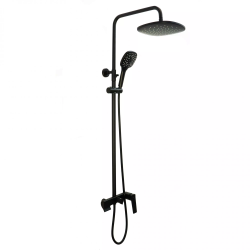 Душевая система Comforty, высота 1300 мм, цвет черный матовый, комплект: однорычажный смеситель/излив/тропический душ (с верхней лейкой)/стойка/лейка/шланг, наружного монтажа