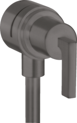 Шланговое подсоединение Axor Citterio Fixfit Stop, с запорным вентилем, с рычаговой рукояткой, размер 6 см, цвет шлифованный черный хром, круглое, настенное, латунное, с клапаном обратного тока, подключение для душевого шланга