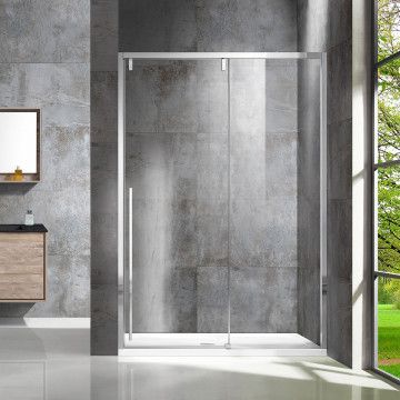 Душевая дверь Vincea Lugano  150х195 см, прозрачное стекло, профиль хром, левое/правое, плоская/в нишу, дверь раздвижная