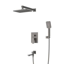 Душевая система Cezares Slider встраиваемая, цвет оружейная сталь, комплект: однорычажный смеситель/поворотный излив/тропический душ (с верхней лейкой)/лейка/шланг, встраиваемый (скрытый) монтаж