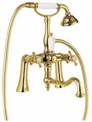 Смеситель для ванны/душа Cezares Golf, на борт ванны, двухвентильный, поворотный, длина 285 мм, керамический, латунь, цвет золото 24 карат