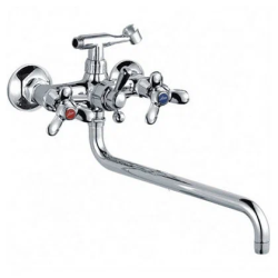 Смеситель для ванны/душа LEDEME настенный, двухвентильный, поворотный, силуминовый, длина излива 342 мм, силумин, цвет хром