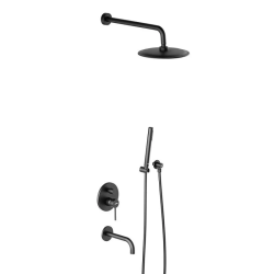 Душевая система Damixa Scandinavian Pure встраиваемая, цвет черный матовый, комплект: смеситель/излив/тропический душ круглый (с верхней лейкой)/лейка/шланг, латунь/ABS-пластик/ПВХ, скрытого монтажа 