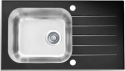 Мойка кухонная ALVEUS VITRO 20 RAL9005-90 78х43х18,7 см, врезная/в один уровень со столешницей, с крылом, стекло/нержавеющая сталь, прямоугольная, цвет черный, с отверстием под смеситель и клапан автомат, в комплекте с сифоном клапан-автомат 1058656 Мойка кухонная ALVEUS VITRO 20 RAL9005-90 78х43х18,7 см, врезная/в один уровень со столешницей, с крылом, стекло/нержавеющая сталь, прямоугольная, цвет черный, с отверстием под смеситель и клапан автомат, в комплекте с сифоном клапан-автомат 1058656
