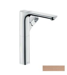 Смеситель для раковины Axor Urquiola 280, однорычажный, фиксированный излив, длина излива 19,8 см, керамический, латунь, цвет шлифованное красное золото, для накладной раковины, с незапираемым сливным набором