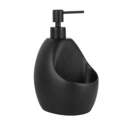 Дозатор жидкого мыла WasserKRAFT Elbe, с емкостью для губки, настольный, полирезин/нержавеющая сталь, форма округлая, для мыла в ванную/туалет/душевую кабину, цвет черный матовый