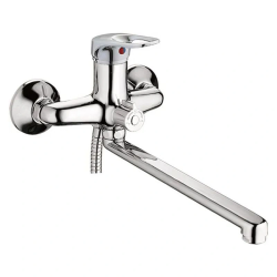 Смеситель для ванны/душа LEDEME настенный, однорычажный, поворотный, латунный, длина излива 336 мм, латунь, цвет хром