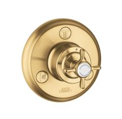 Вентиль Axor Montreux Trio/Quattro E запорный/переключающий, с крестообразной рукояткой, скрытого монтажа, настенный, круглый, латунь, цвет: шлифованная бронза, керамический, встраеваемый/встроенный, для ванны/душа