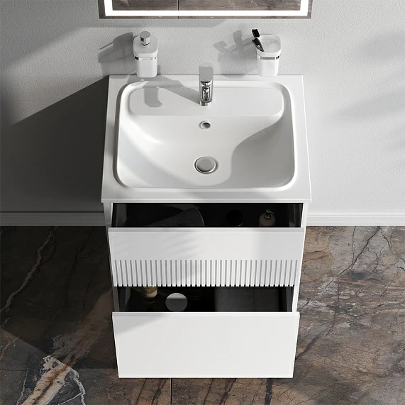 Тумба под раковину AM.PM Func 60, 602x489x685 мм, подвесная/напольная, цвет белый матовый, 2 выдвижных ящика, под раковину/умывальник, прямоугольная, универсальная