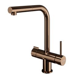 Смеситель для кухни/мойки WasserKRAFT A8997, с каналом для фильтрованной воды, однорычажный, поворотный/выдвижной излив, керамический, длина излива 222 мм, латунь/нержавеющая сталь, цвет розовое золото