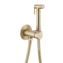 Смеситель с гигиеническим душем ABBER Wasser Kreis встраиваемый, однорычажный, керамический, без излива, с гибким шлангом/лейкой, латунь, цвет золото матовое